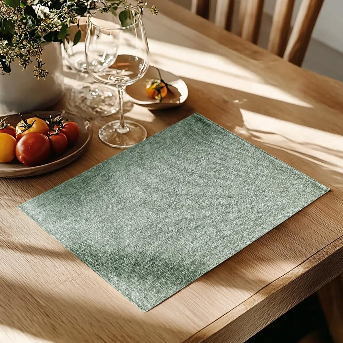 jinchan Linen Floral Placemats Set of 4 Farmhouse 13x19 Inch Green