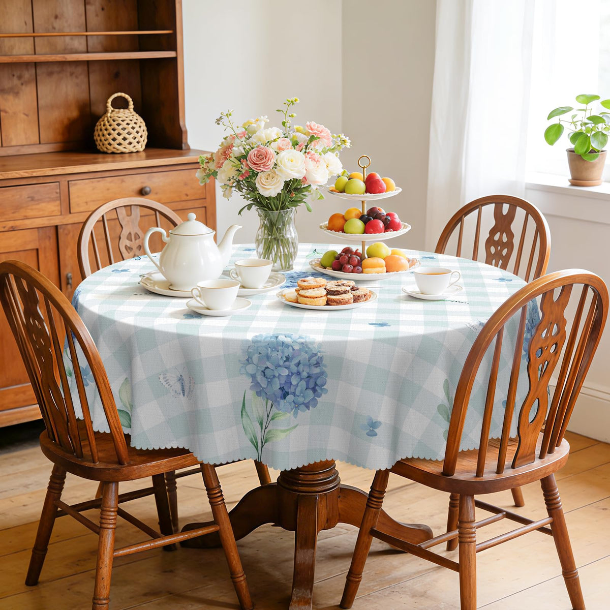 Eikione 60Inch Round Tablecloth Waterproof Stain Wrinkle Free Table Cover