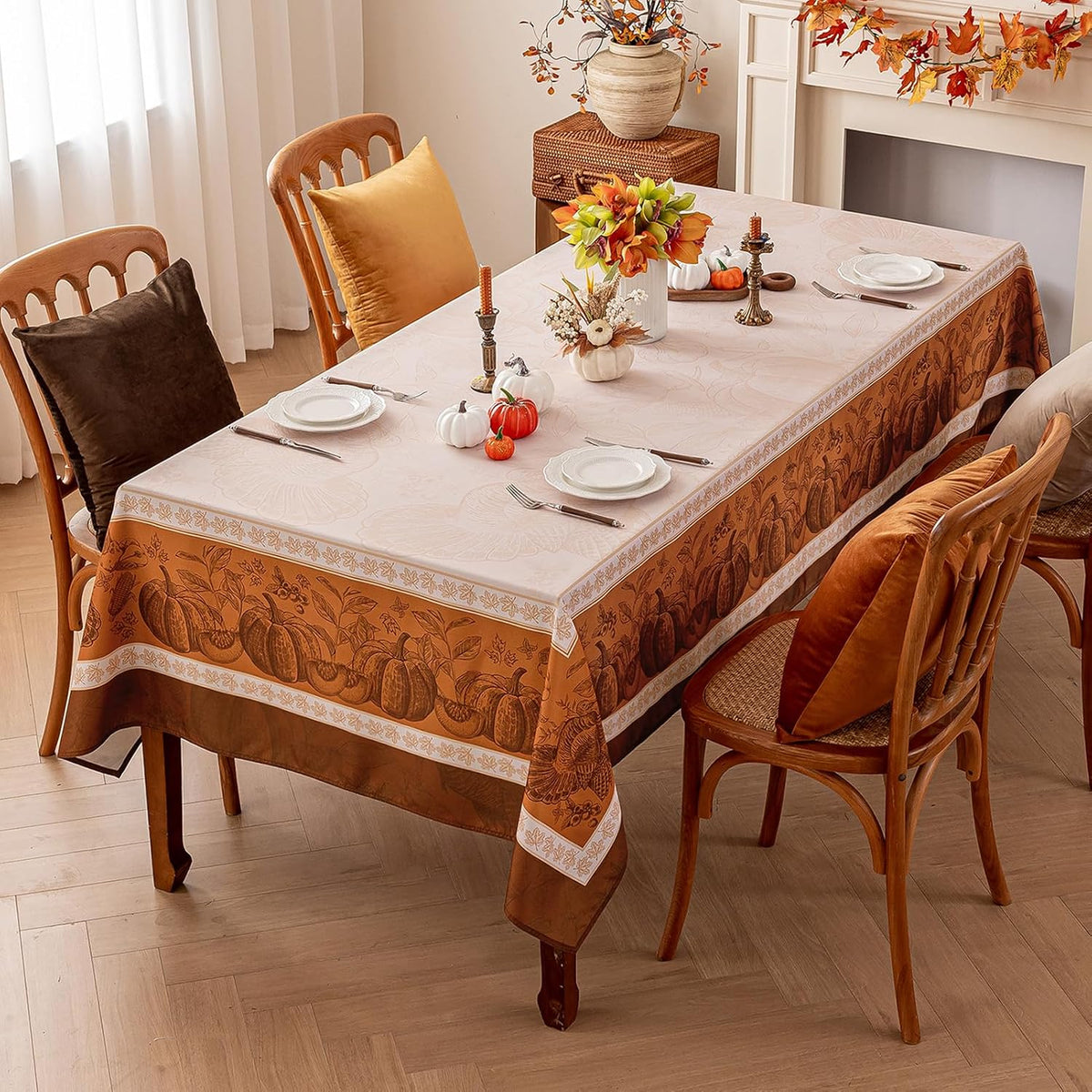 Romanstile Fall Thanksgiving Rectangle Tablecloth 60 x 84 Inch, Orange