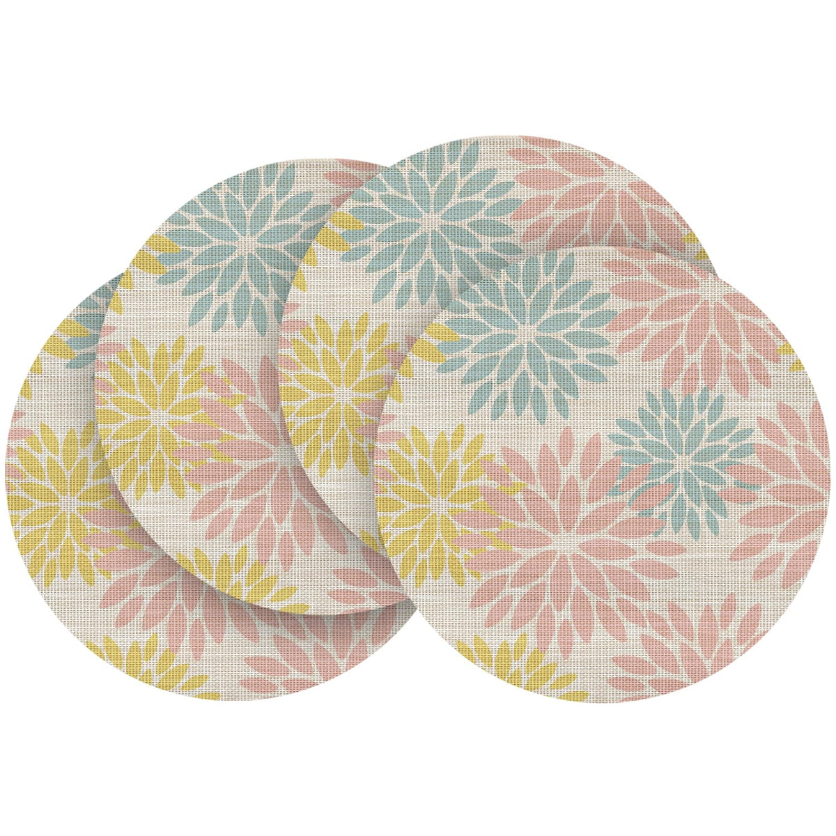 Artoid Mode Floral Vinyl Placemats Set of 4, Heat Resistant Washable Non-Slip Plastic PVC Place Mats for Party Kitchen Dining Decor, Blue Grey