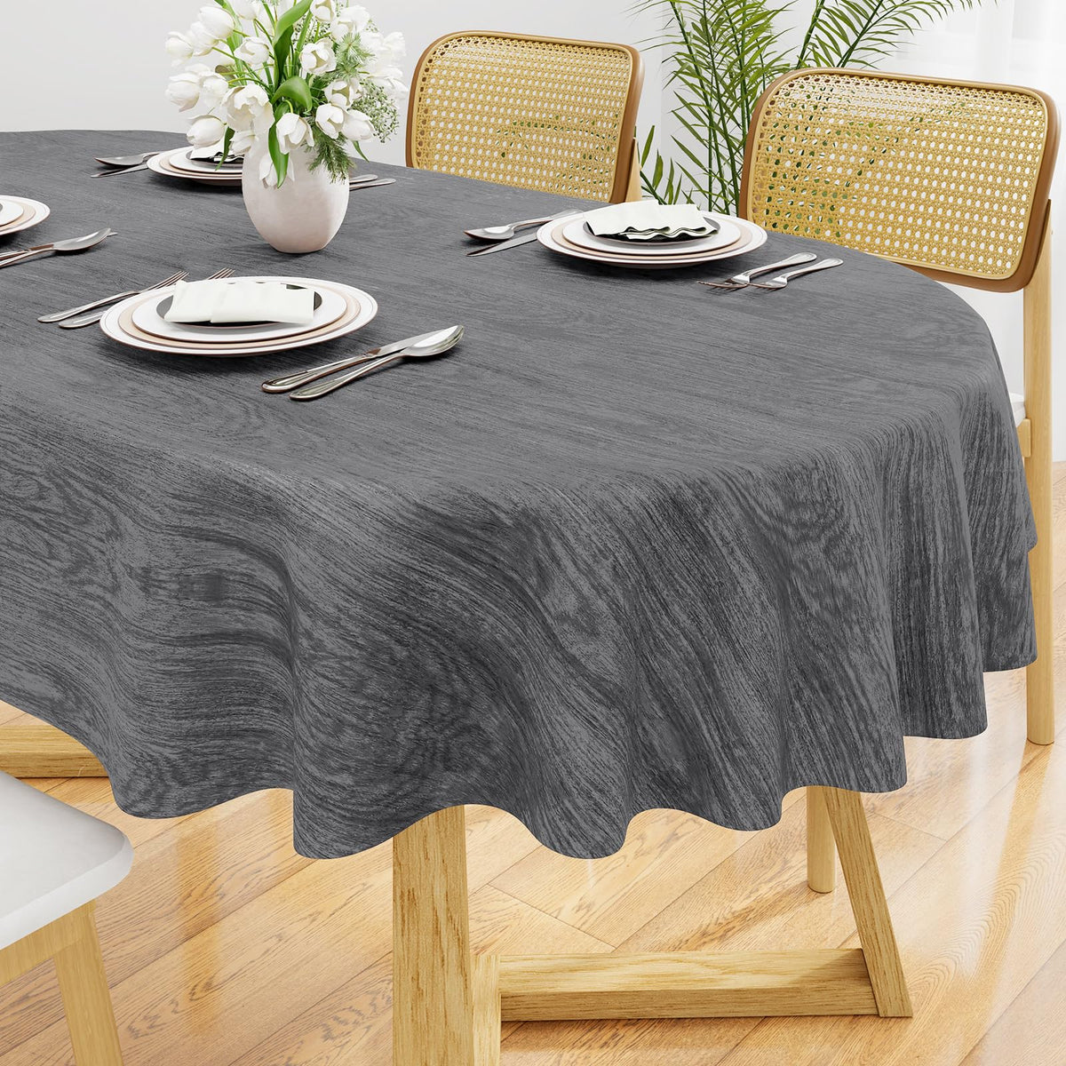 Smiry Fall Rectangle Table Cloth, Waterproof Vinyl Tablecloth with Flannel Backing, Wipeable Autumn Pumpkin Plastic Tablecloths for Harvest and Thanksgiving Parties, (Orange, 60"x84")