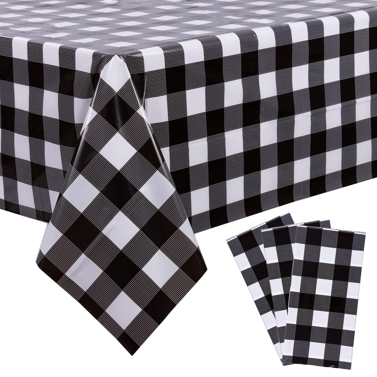 Kesfey 3 Packs Light Blue Gingham Tablecloth Pale Blue and White Checkered Tablecloths 54 x 108 Inches Disposable Plastic Gingham Tablecovers Waterproof Rectangle Picnic Table Cover for Birthday Party