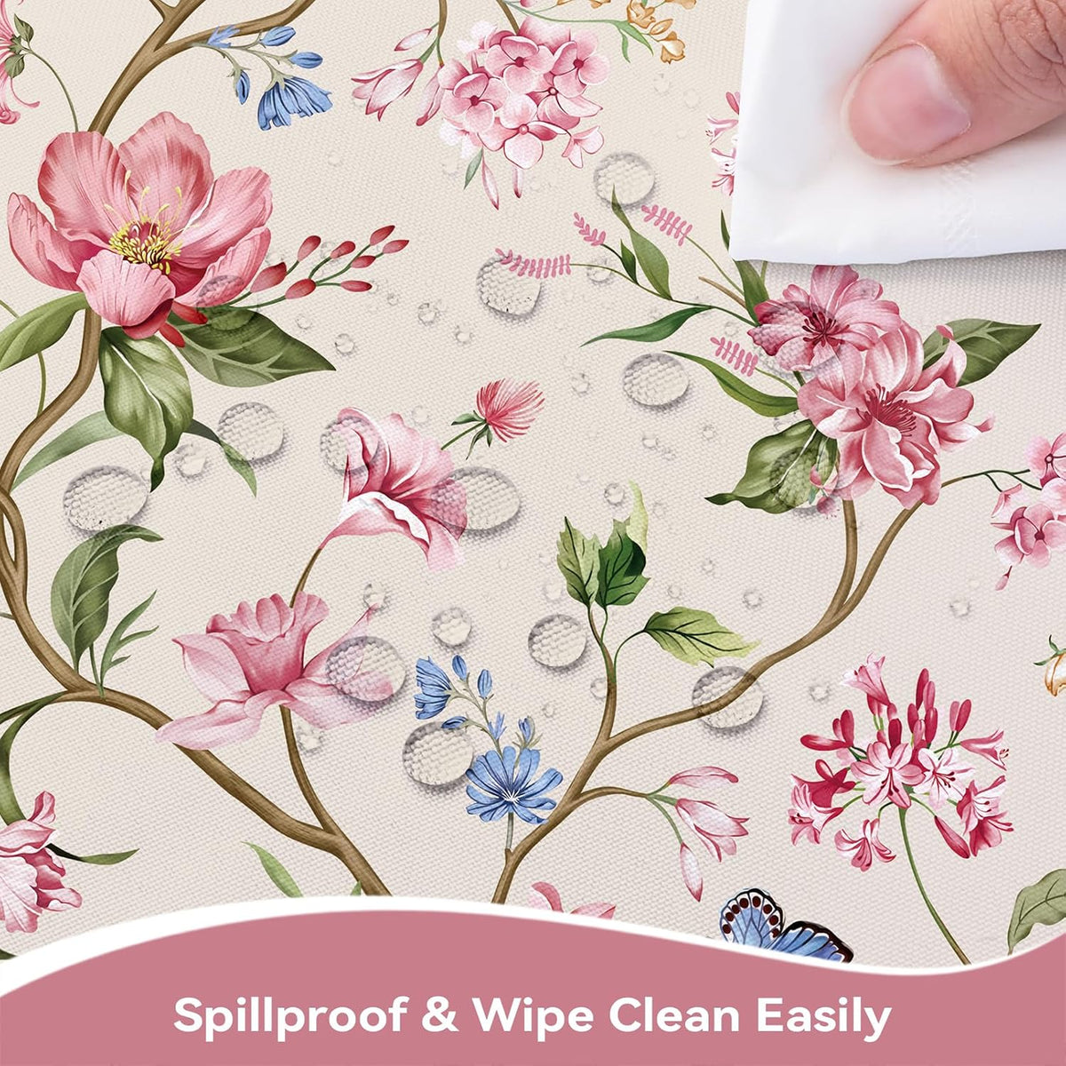 Spring Pink Flower Washable Rectangle Table Cloth 60x84inch