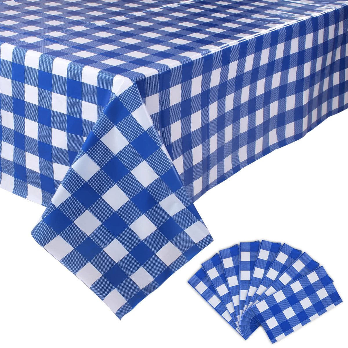 Kesfey 3 Packs Light Blue Gingham Tablecloth Pale Blue and White Checkered Tablecloths 54 x 108 Inches Disposable Plastic Gingham Tablecovers Waterproof Rectangle Picnic Table Cover for Birthday Party