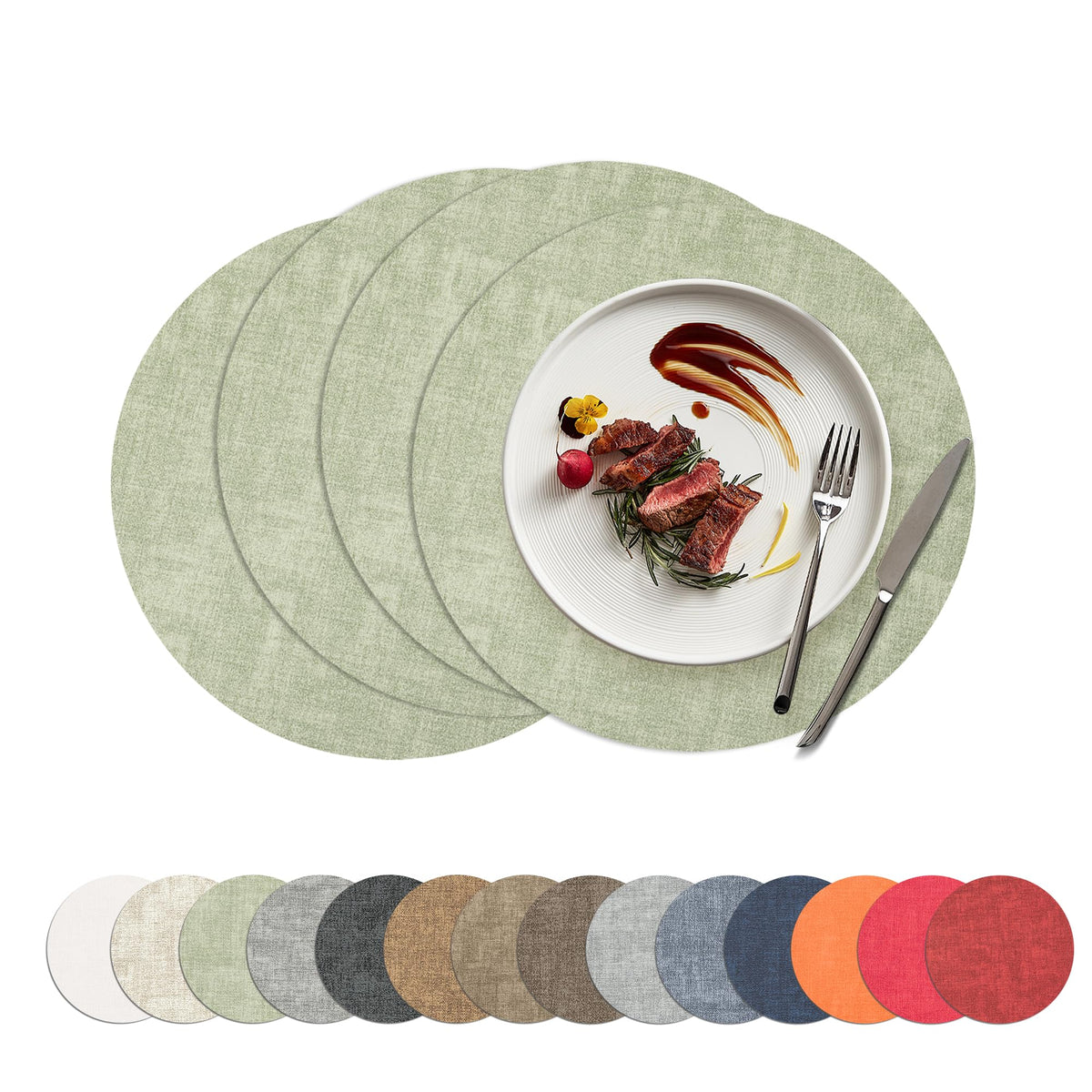 Placemats Set of 4, 15 Inch Round Faux Leather Place Mats