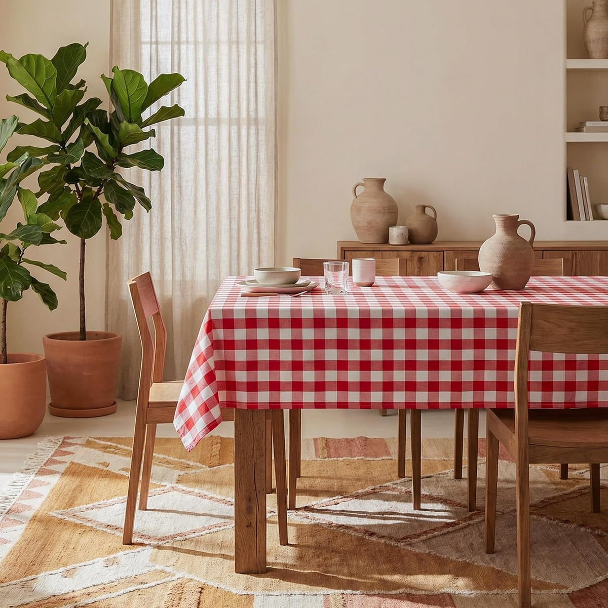 Red White Buffalo Plaid Waterproof Tablecloth for Outdoor Use Picnic Table Cover for Holiday Dinner, Farmhouse Kitchen, Patio Dining, Reusable Checkered Table Cloth, W60 x L84 in