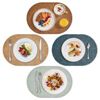 MOSAYT Vinyl Faux Leather Oval Placemats, Set of 6, Reddish Brown