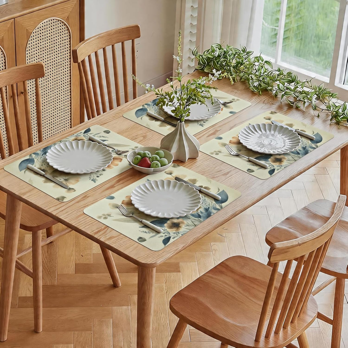 Vinyl Placemats Set of 4-12x17 Inch - Heat Resistant Washable Place Mats Waterproof Non-Slip Wipeable Table Mats for Dining Table Decor, Spring Outdoor Plastic Placemat