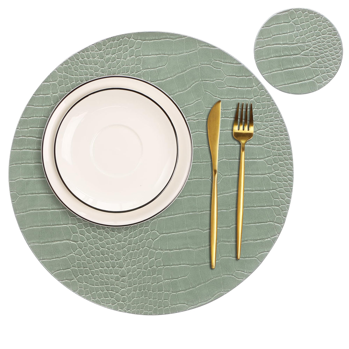 Round Leather Placemats for Round Tables Set of 4, Black Place Mats and Coasters, Washable Easy to Care for Indoor Decor 13" Diameter