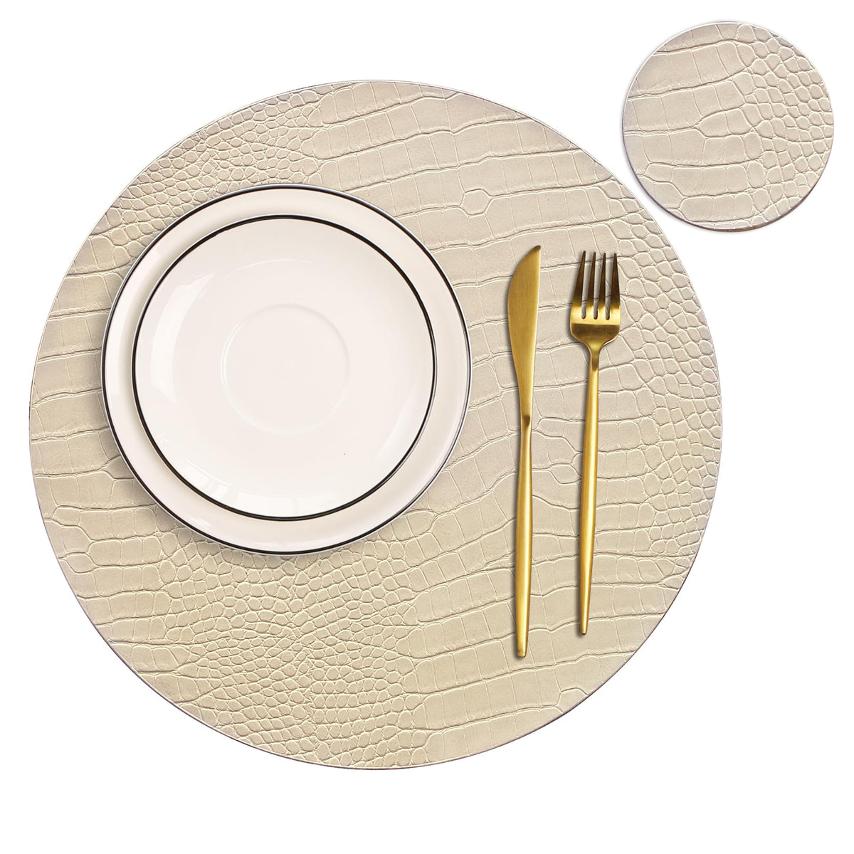 Round Leather Placemats for Round Tables Set of 4, Black Place Mats and Coasters, Washable Easy to Care for Indoor Decor 13" Diameter