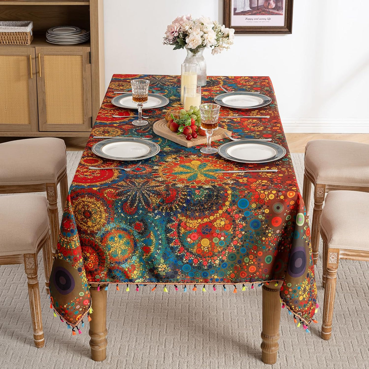 Bohemian Geometric Waterproof Rectangle Table Cloth 60x102inch