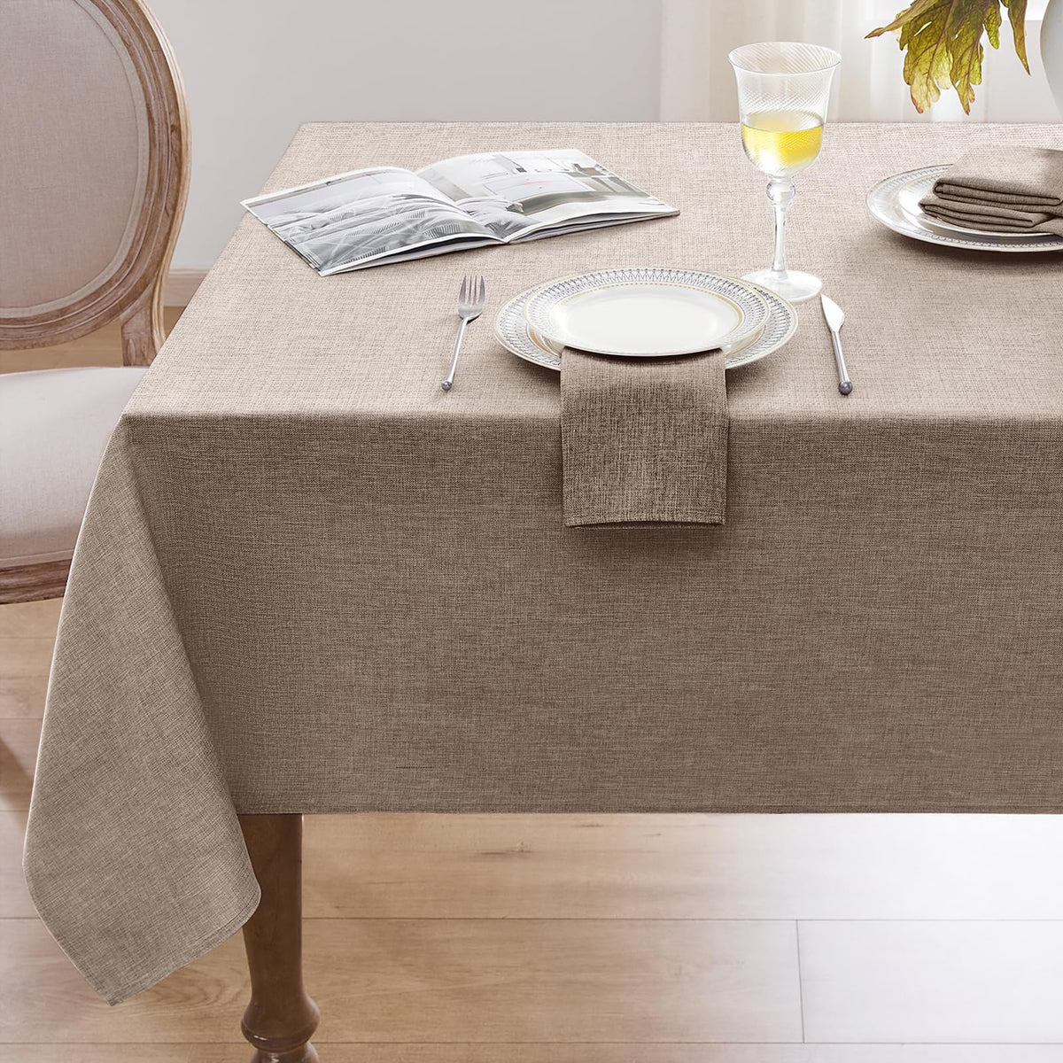Softalker Cream Tablecloths Rectangular 84x60 inch, Faux Linen Outdoor Table Cloth Stain Resistant & Shrink-Proof, Washable Table Cover for 6 Foot Rectangle Table Decor for Summer, Farmhouse Style