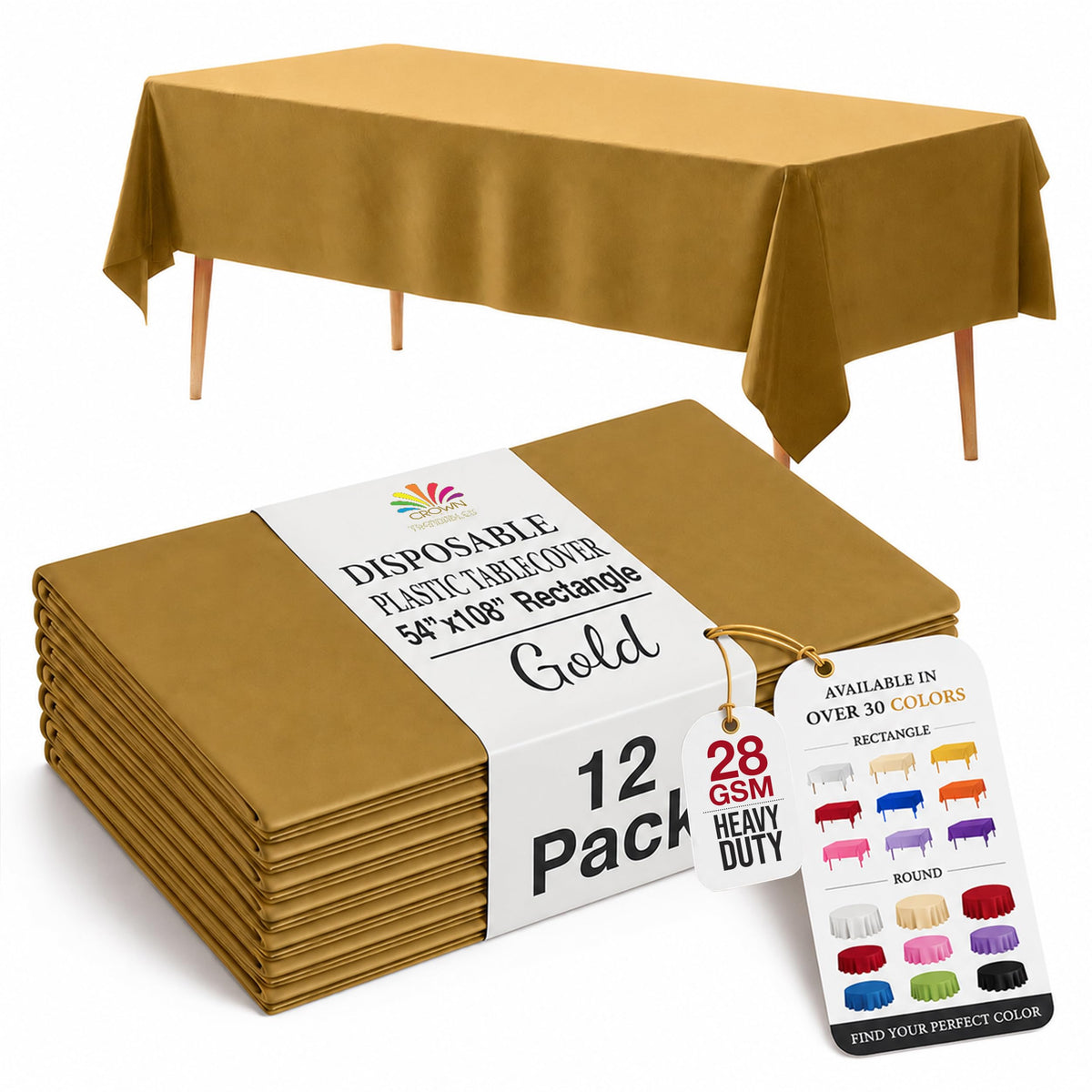 Exquisite Ivory Plastic Table Cloth Disposable 12 Pack, 54 x 108 Inch