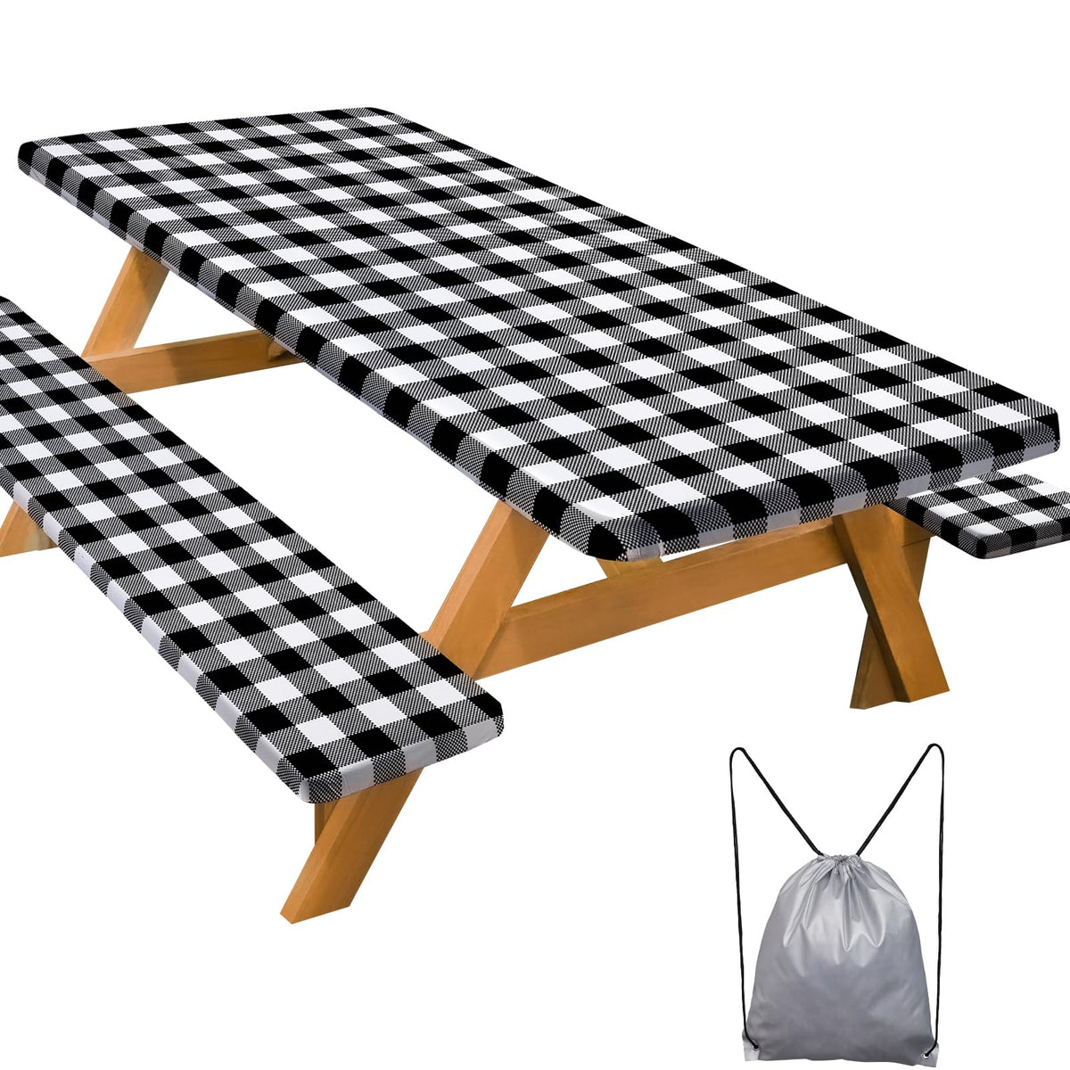 Picnic Table Cover with Bench Covers Camping Essentials Waterproof Windproof Camping Tablecloth with Drawstring Bag, Fitted Rectangle Tables and Seats, 72in, Bohemian
