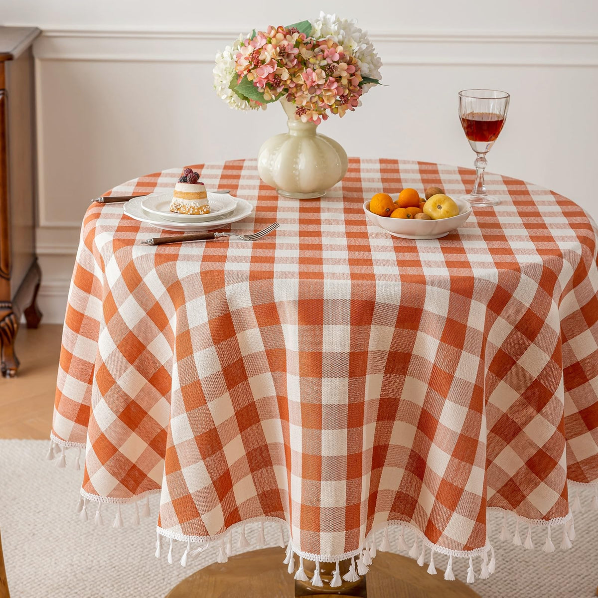 Alsoo Pink Gingham Tablecloth Rectangle 55 x 75 Inch, Washable Checkered Plaid Table Cloth Heavy Duty Linen Cotton Fabric for Mothers Day Outdoor Picnic Party Freshly Graduated