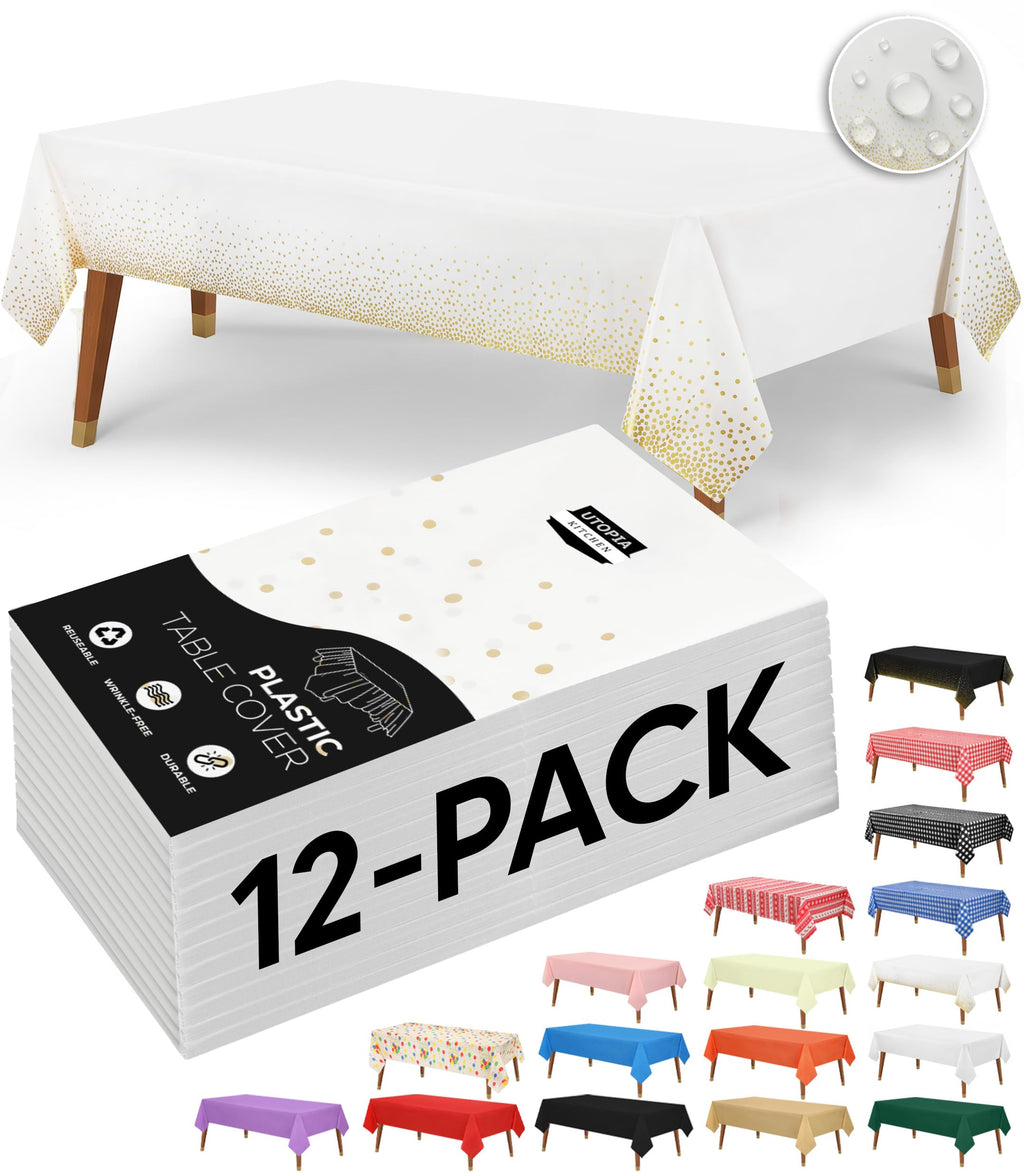 Utopia Kitchen Plastic Table Cloth Disposable [White, 12 Pack]