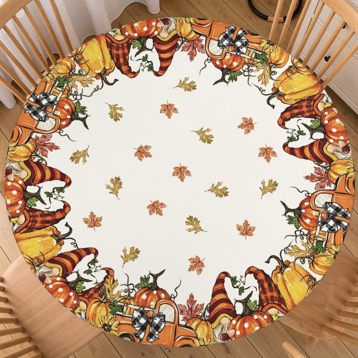 Fall Maple Leaves Round Fitted Tablecloth 40-44 inch, Autumn Leaf Berry Thanksgiving Table Cloth Elastic Edge,Vintage Farmhouse Table Cover Waterproof Washable, Picnic Camping Dining Party Decor