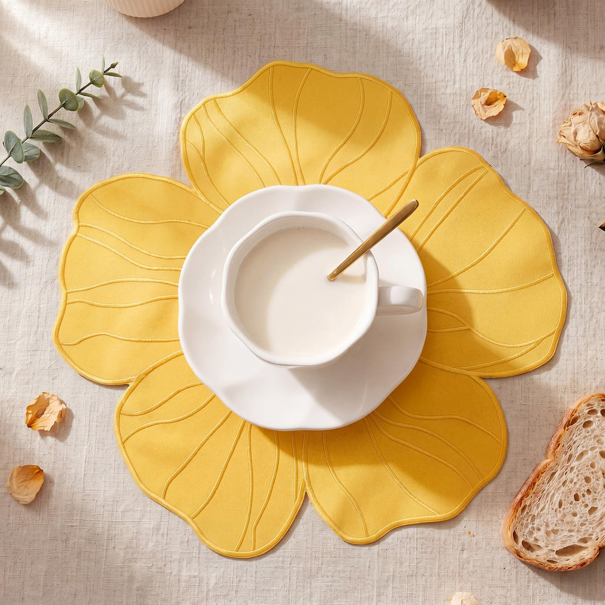 Set of 6 Elegant Floral Placemat 16'' Flower Shaped Place Mat (White)