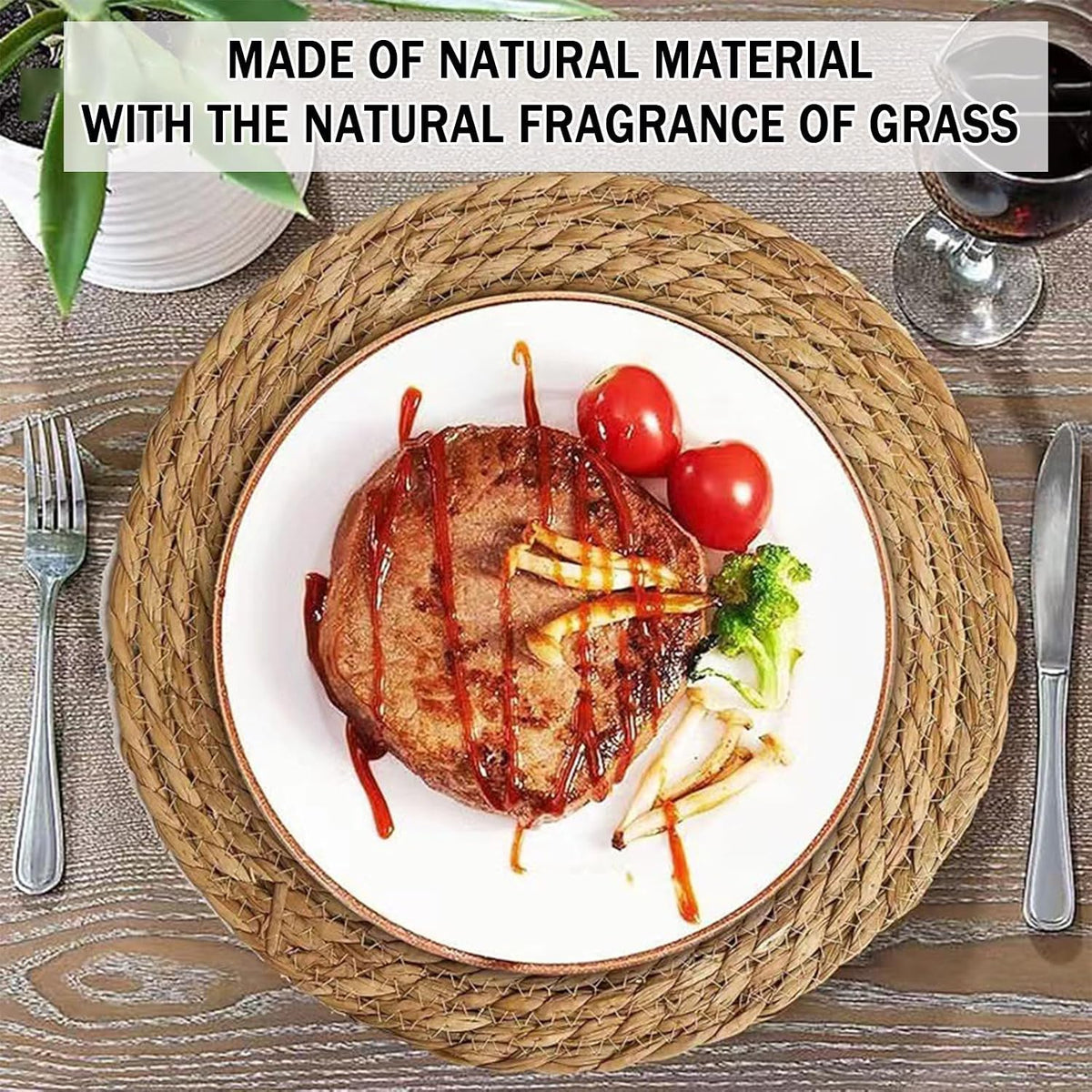 Handmade Heat Resistant 13" Round Woven Placemats Set of 8, Wicker Boho No Chemical Natural Water Hyacinth Place Mats, Farmhouse Table Mats for Kitchen Dining Table,Home Decorations,Wedding