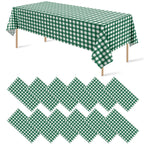 12Pack Sage Green Plastic Checkered Tablecloth, Premium Decorative Disposable Sage Green Gingham Plaid Table Cloths for Parties, Rectangle Party Table Cover for Picnic Birthday Wedding, 54x108 Inch