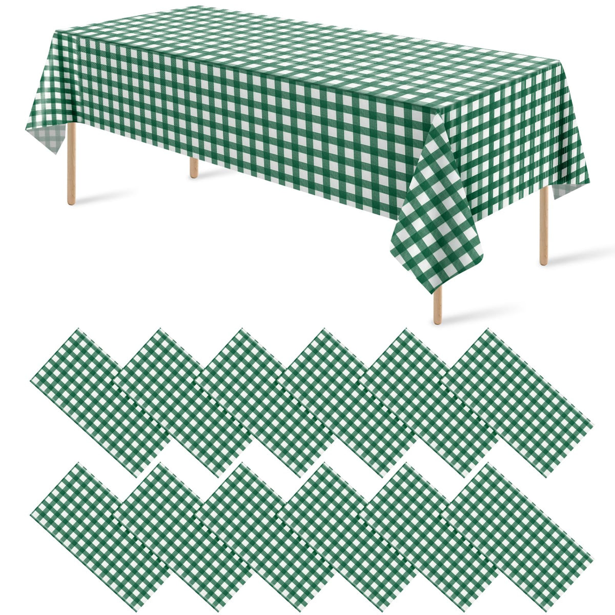 12Pack Sage Green Plastic Checkered Tablecloth, Premium Decorative Disposable Sage Green Gingham Plaid Table Cloths for Parties, Rectangle Party Table Cover for Picnic Birthday Wedding, 54x108 Inch