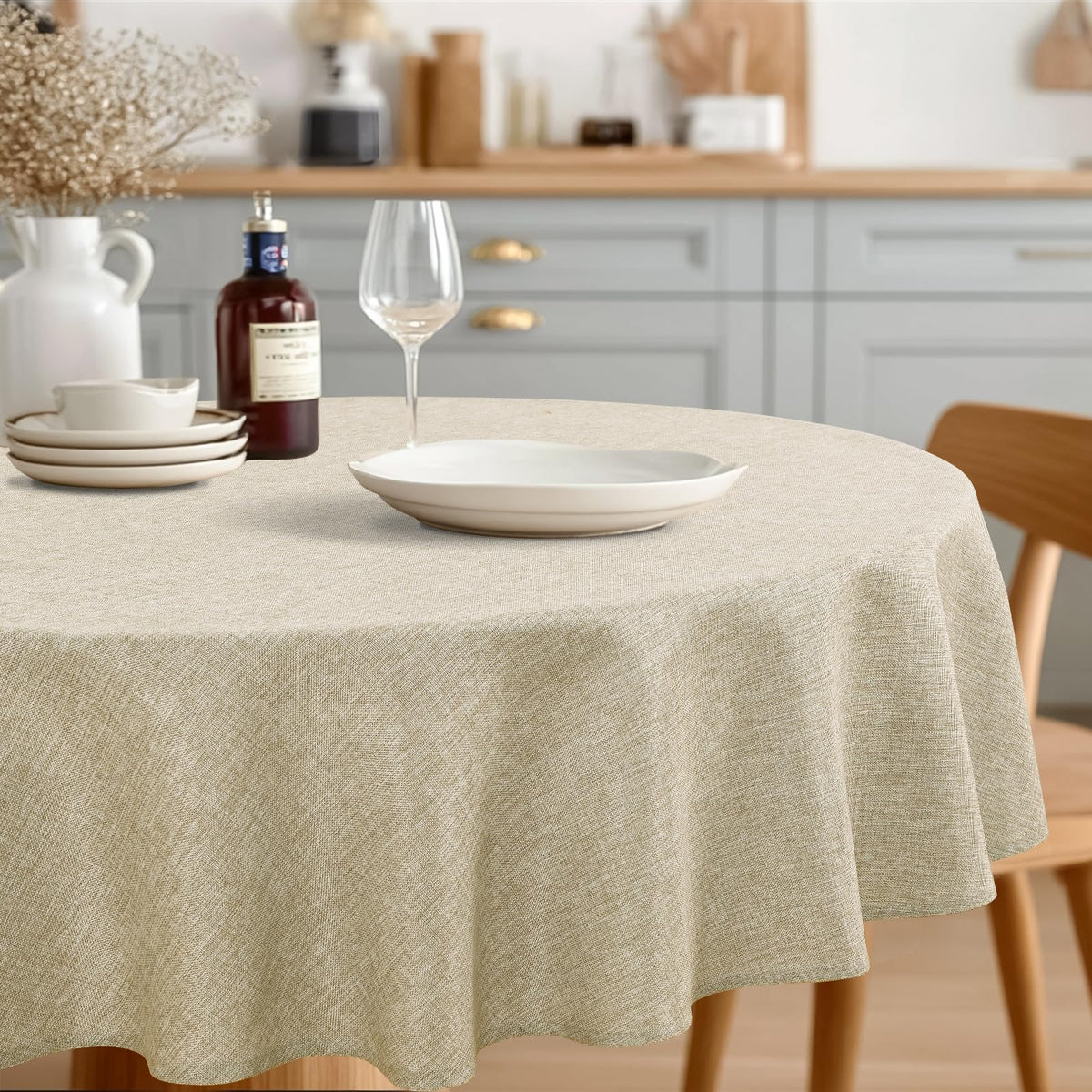JIUZHEN Rectangle Table Cloth Faux Linen Farmhouse Tablecloth, Wrinkle and Stain Resistant Decorative Fabric Rectangular Spring Table Cover for Dining/Party/Birthday/Wedding, Beige, 54 x 80 Inch