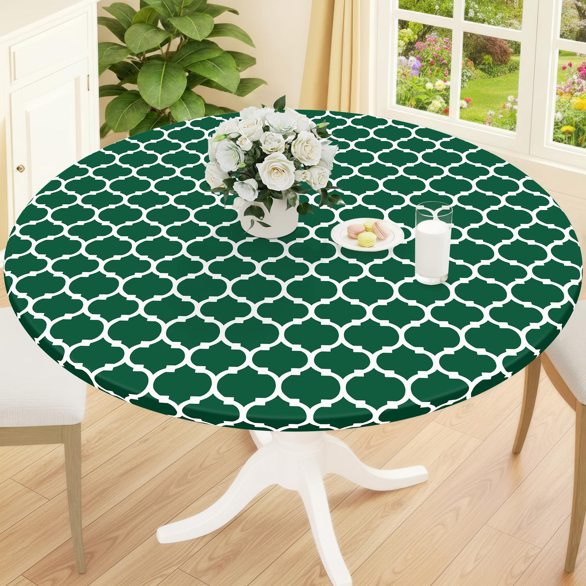 Smiry Round Picnic Tablecloth, Waterproof Elastic Fitted Table Covers for 45" - 56" Tables, Wipeable Flannel Backed Vinyl Tablecloths for Camping, Indoor, Outdoor, Brown