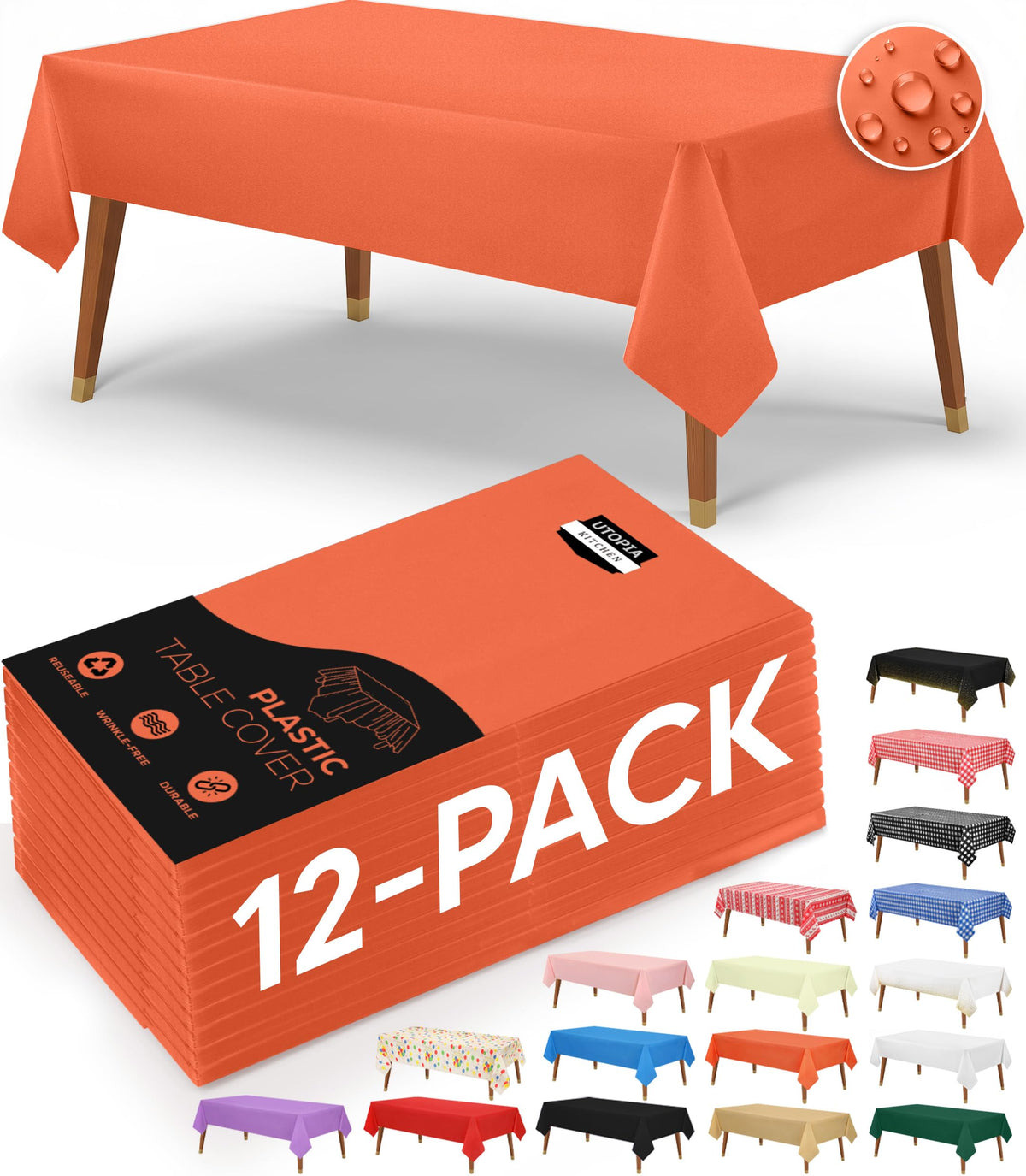 Utopia Kitchen Plastic Table Cloth Disposable [White, 12 Pack]