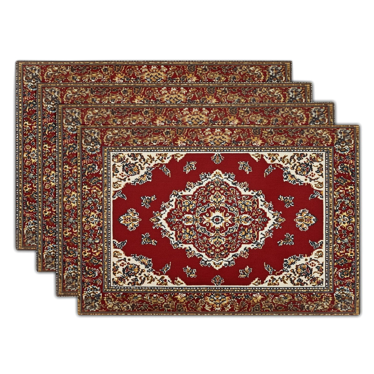 Giwawa Boho Ethnic Placemats Set of 4 Vintage Orange Brown Retro Flower Decorative Linen Table Place Mats 12"x18" Rustic Country Style Floral Place Mats Heat Resistance for Kitchen Dining Farmhouse