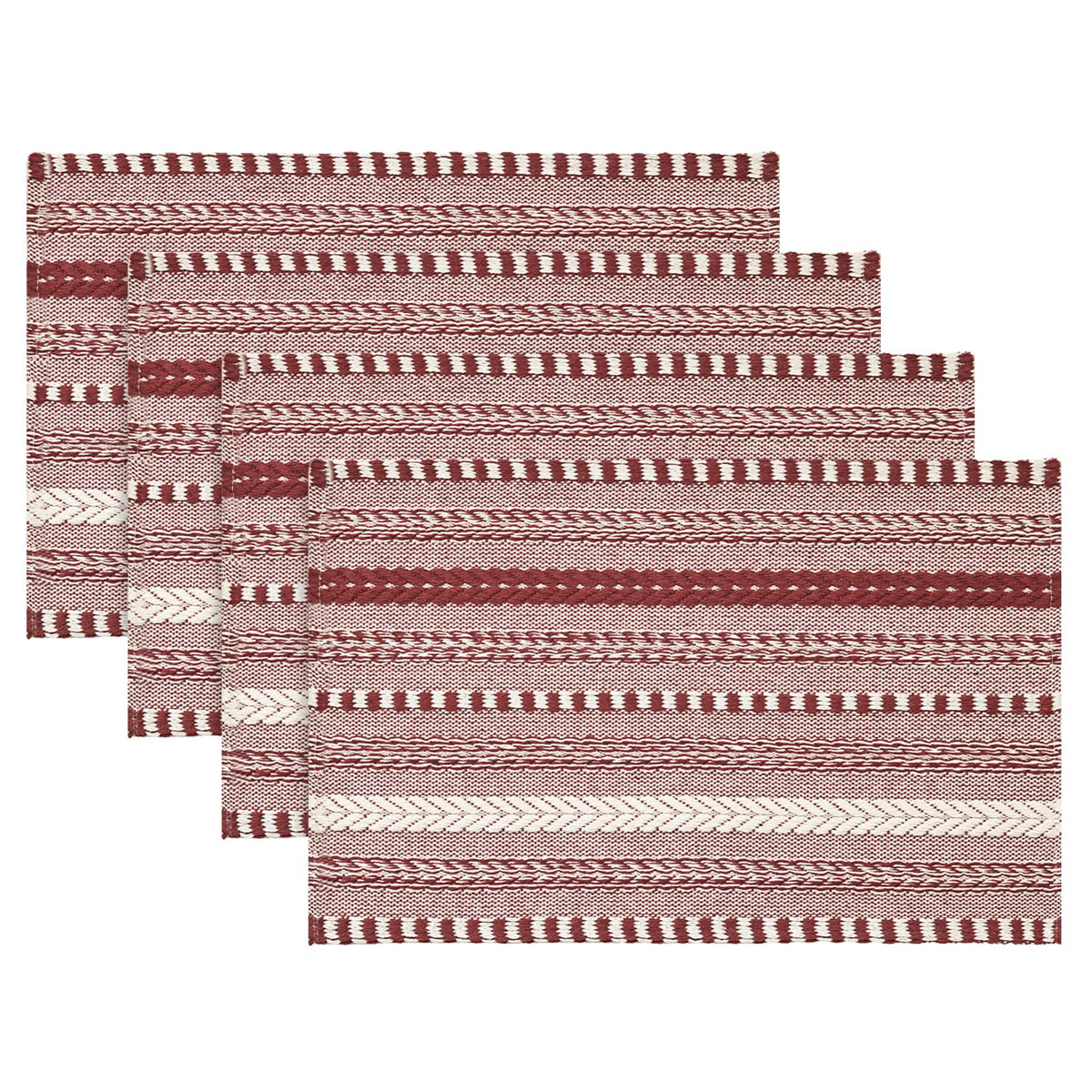 Artoid Mode Light Coffee Woven Braided Stripe Placemats Set of 4-12x18 Inch