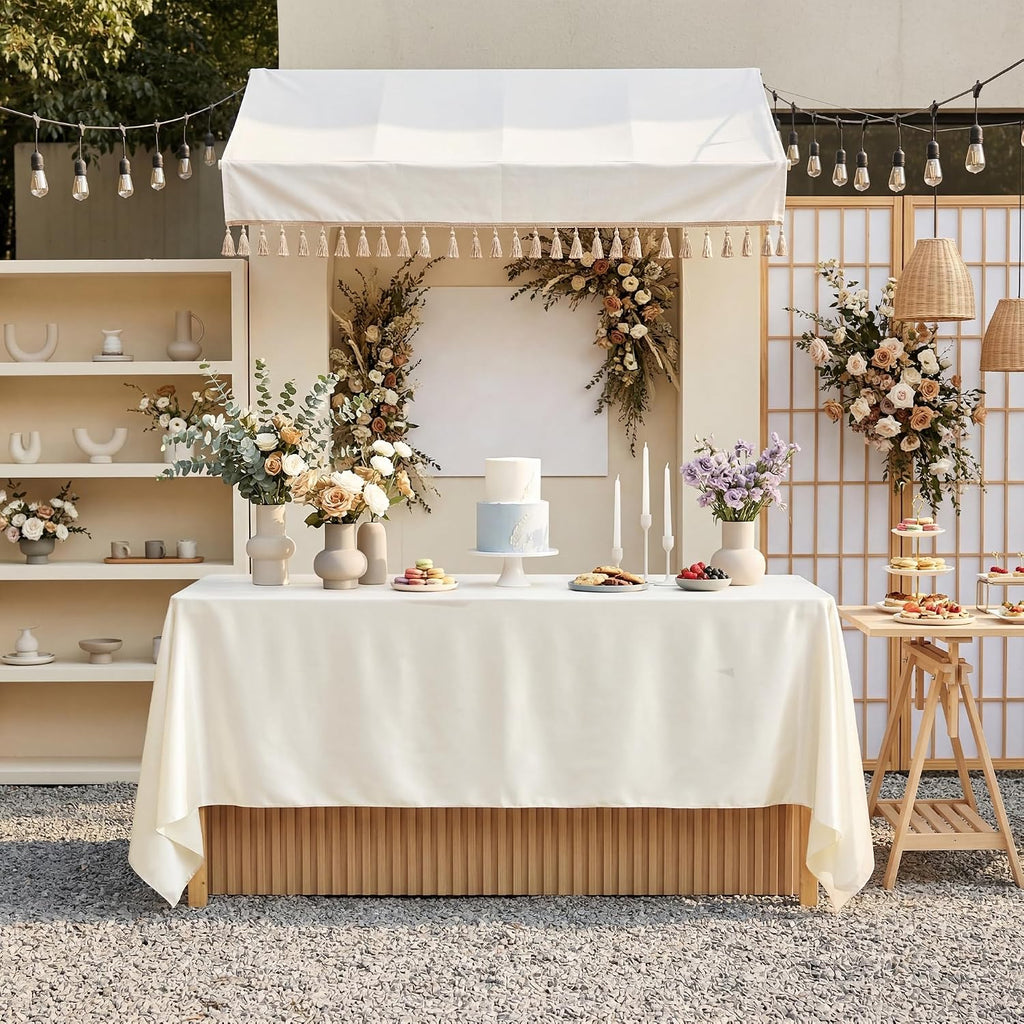 4 Pack Ivory Satin Tablecloth 58 x 102 Inch Overlay Seamless Design