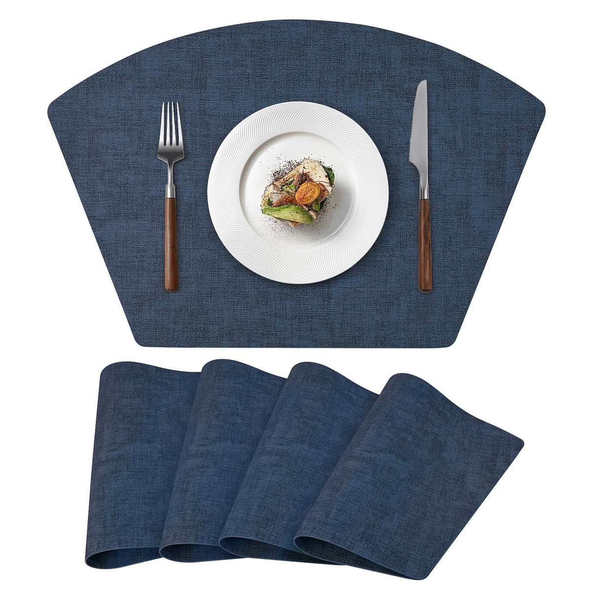 Round Table Placemats Set of 4, Faux Leather Wedge Shape Place Mats Heat Resistant Wipeable Washable Table Mats for Dining Outdoor Indoor, Green