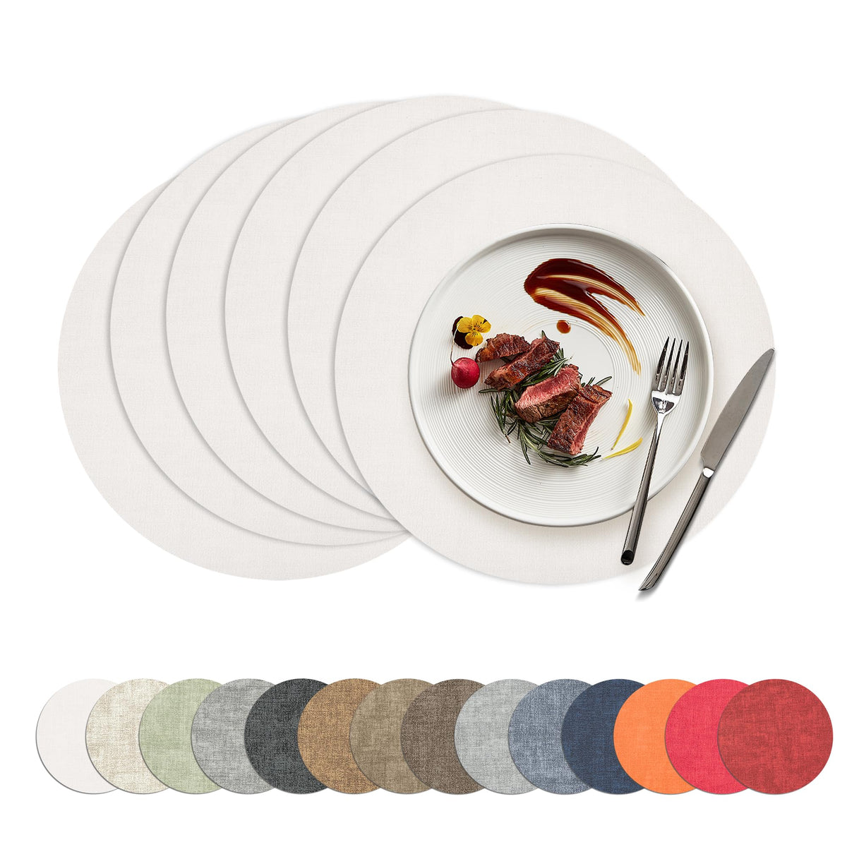 Placemats Set of 4, 15 Inch Round Faux Leather Place Mats