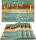 Farmhouse Teal Placemats Set of 4 Thankful Blessed Table Mats