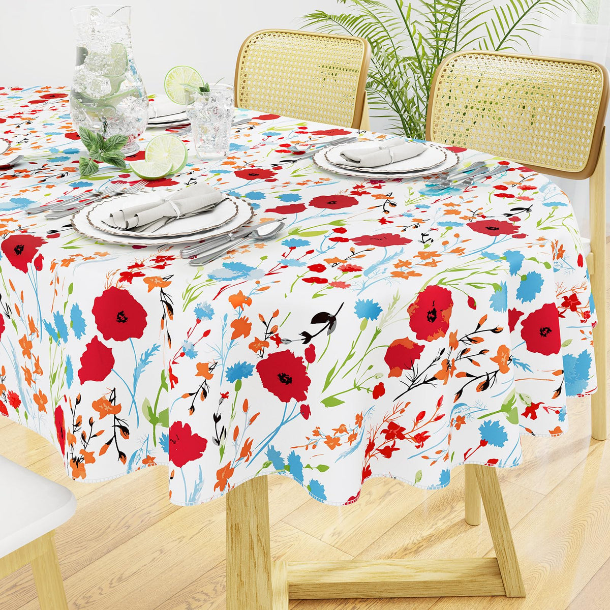 misaya Rectangle Waterproof Vinyl Table Cloth, Plastic Tablecloth with Flannel Backing, Wipeable Table Cover for Dinner, Picnic, Indoor and Outdoor (Weave Patternd, 52" x 70")