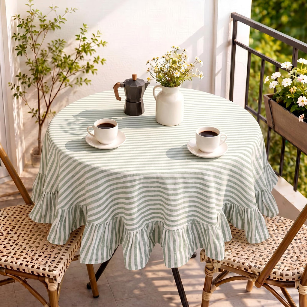 Boao Cotton Striped Tablecloth Rectangle 52" X 70" Blue White