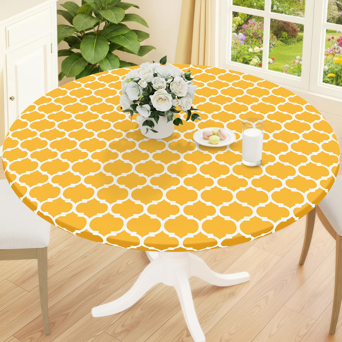 Smiry Round Picnic Tablecloth, Waterproof Elastic Fitted Table Covers for 45" - 56" Tables, Wipeable Flannel Backed Vinyl Tablecloths for Camping, Indoor, Outdoor, Brown