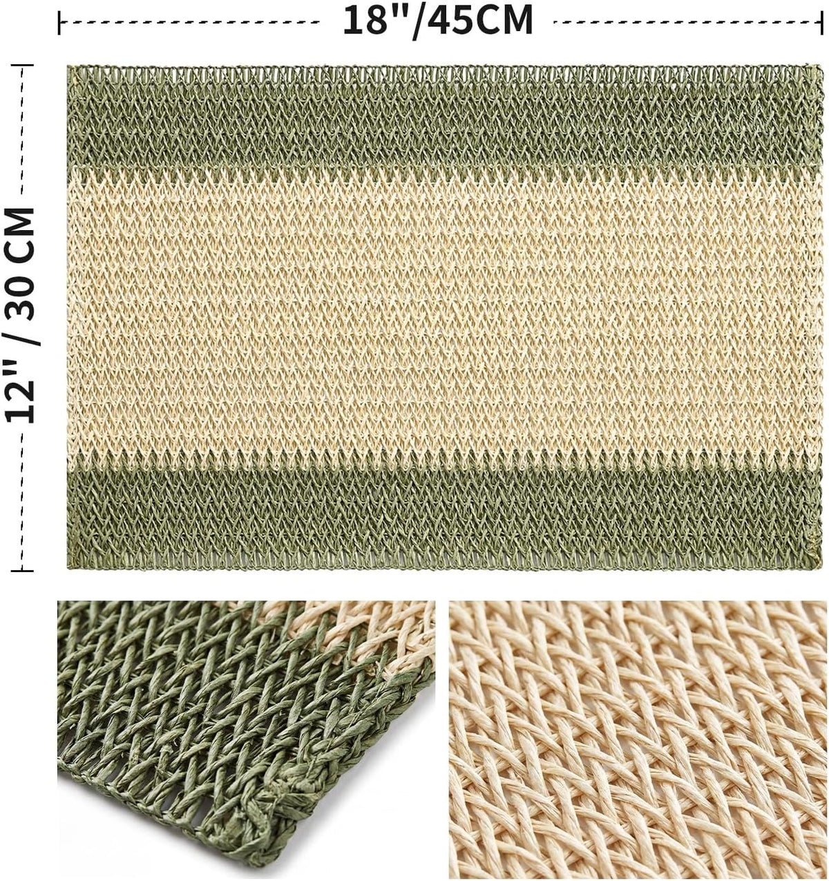 Artoid Mode Dark Green Paper Woven Stripe Placemats Set of 4-12x18 Inch