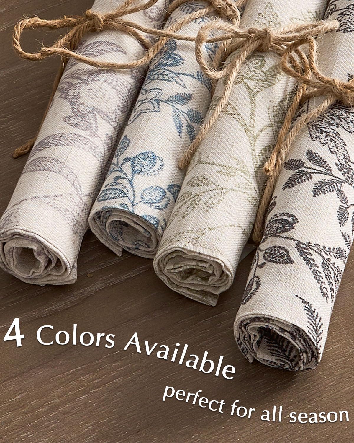 jinchan Linen Floral Placemats Set of 4 Farmhouse 13x19 Inch Green