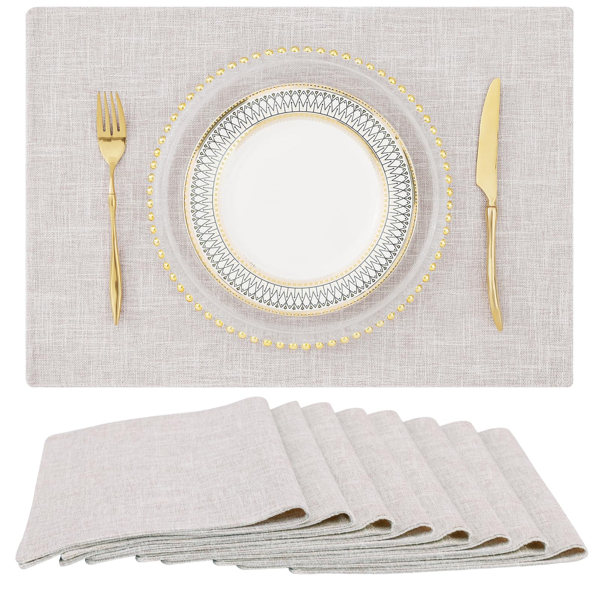 homing Faux Cotton Linen Placemats Set of 8, Cloth Dining Table Mats
