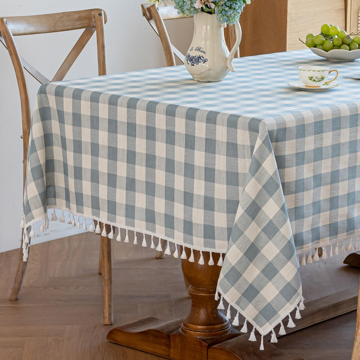 Alsoo Pink Gingham Tablecloth Rectangle 55 x 75 Inch, Washable Checkered Plaid Table Cloth Heavy Duty Linen Cotton Fabric for Mothers Day Outdoor Picnic Party Freshly Graduated