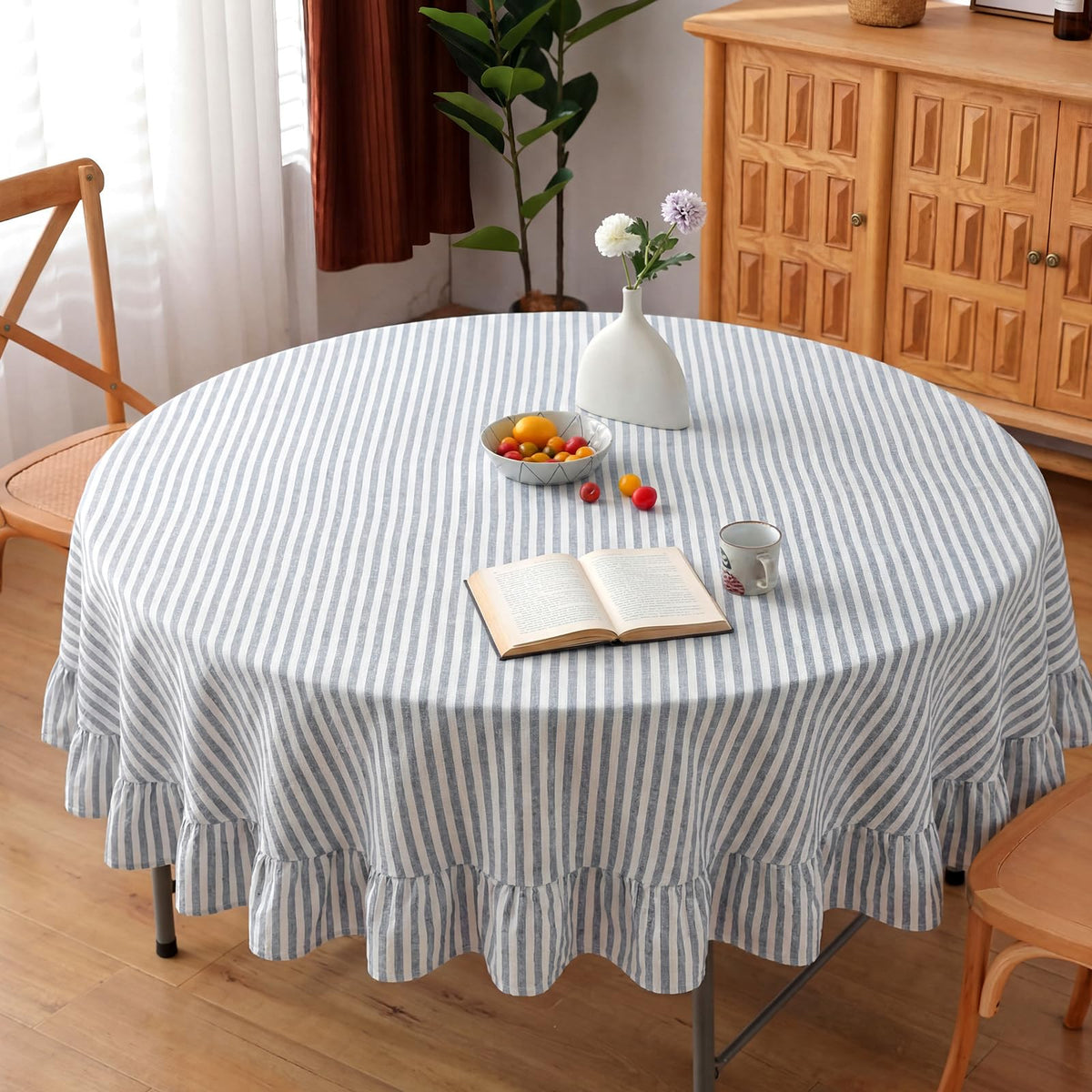 Boao Cotton Striped Tablecloth Rectangle 52" X 70" Blue White