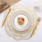 Gold Flower Placemats Set of 6, Metallic Pressed Vinyl Round Table Mats