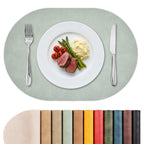 MOSAYT Vinyl Faux Leather Oval Placemats, Set of 6, Reddish Brown