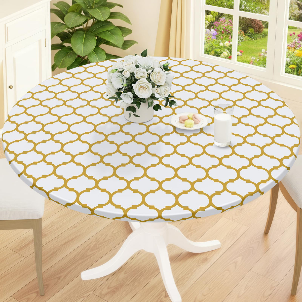 Smiry Round Picnic Tablecloth, Waterproof Elastic Fitted Table Covers for 45" - 56" Tables, Wipeable Flannel Backed Vinyl Tablecloths for Camping, Indoor, Outdoor, Brown