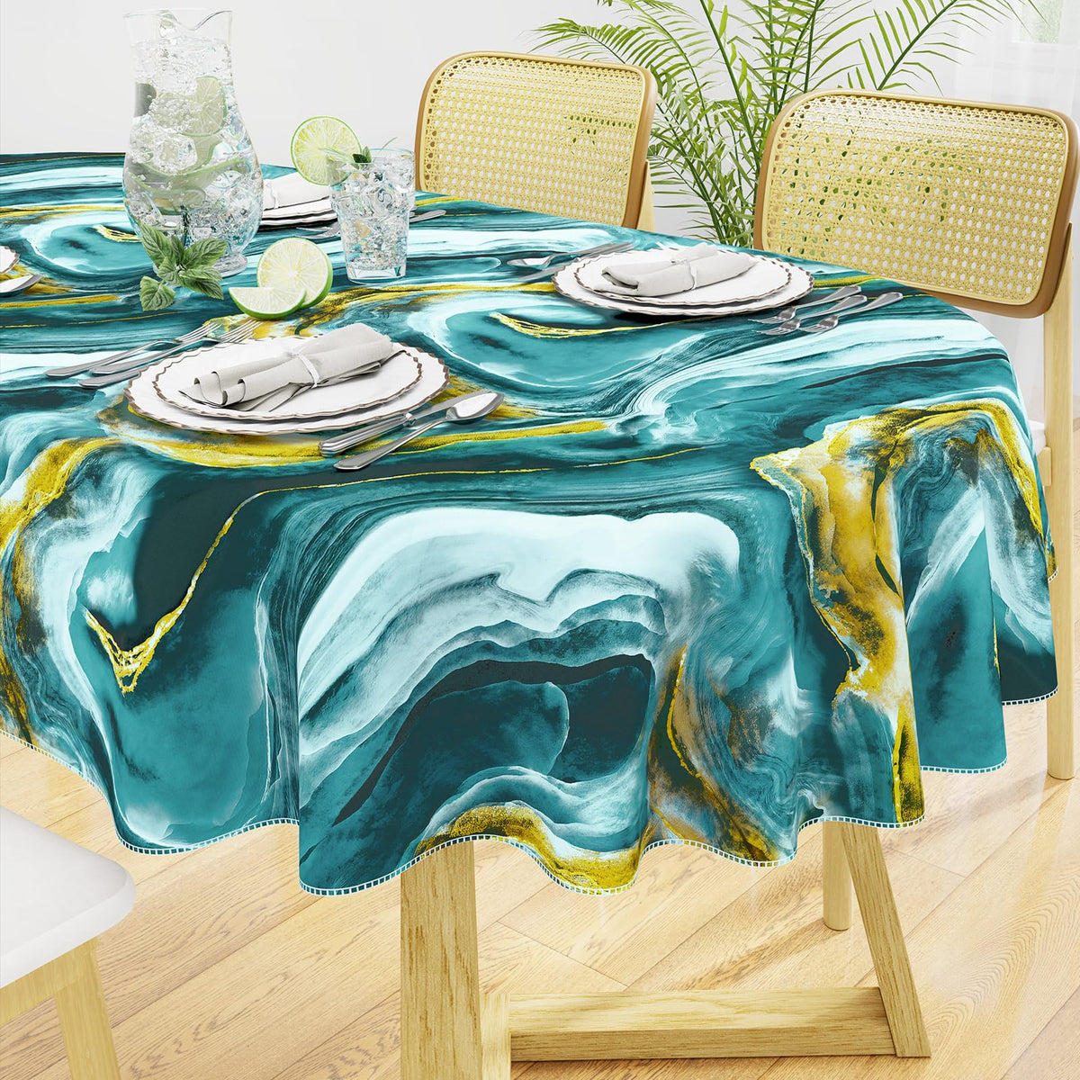 misaya Rectangle Waterproof Vinyl Table Cloth, Plastic Tablecloth with Flannel Backing, Wipeable Table Cover for Dinner, Picnic, Indoor and Outdoor (Weave Patternd, 52" x 70")