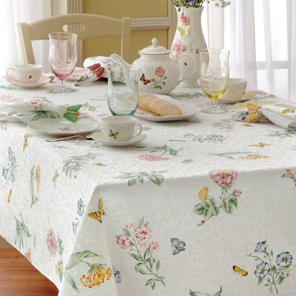 Lenox Butterfly Meadow Damask Tablecloth, Multicolor - 60" W x 84" L