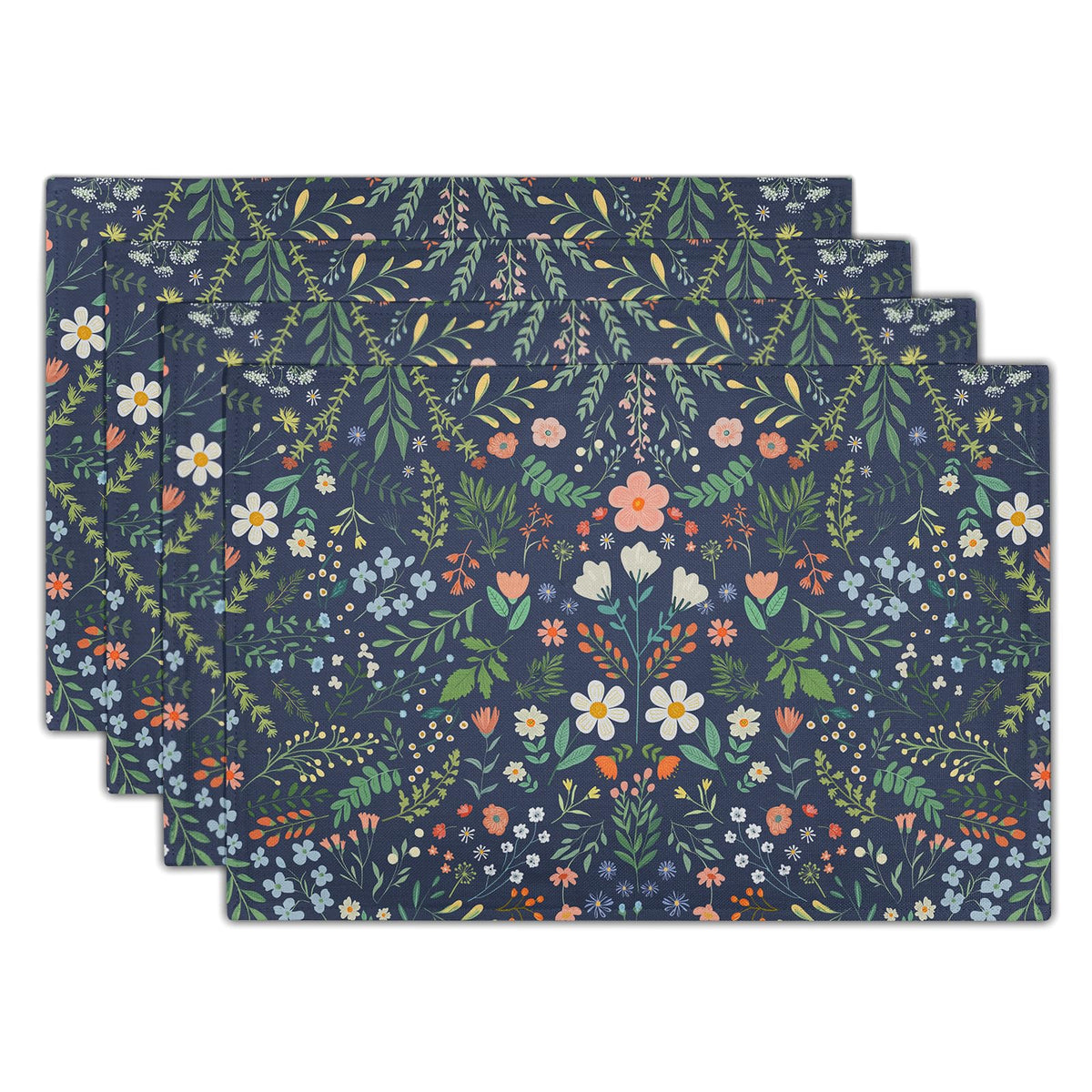 Giwawa Boho Ethnic Placemats Set of 4 Vintage Orange Brown Retro Flower Decorative Linen Table Place Mats 12"x18" Rustic Country Style Floral Place Mats Heat Resistance for Kitchen Dining Farmhouse
