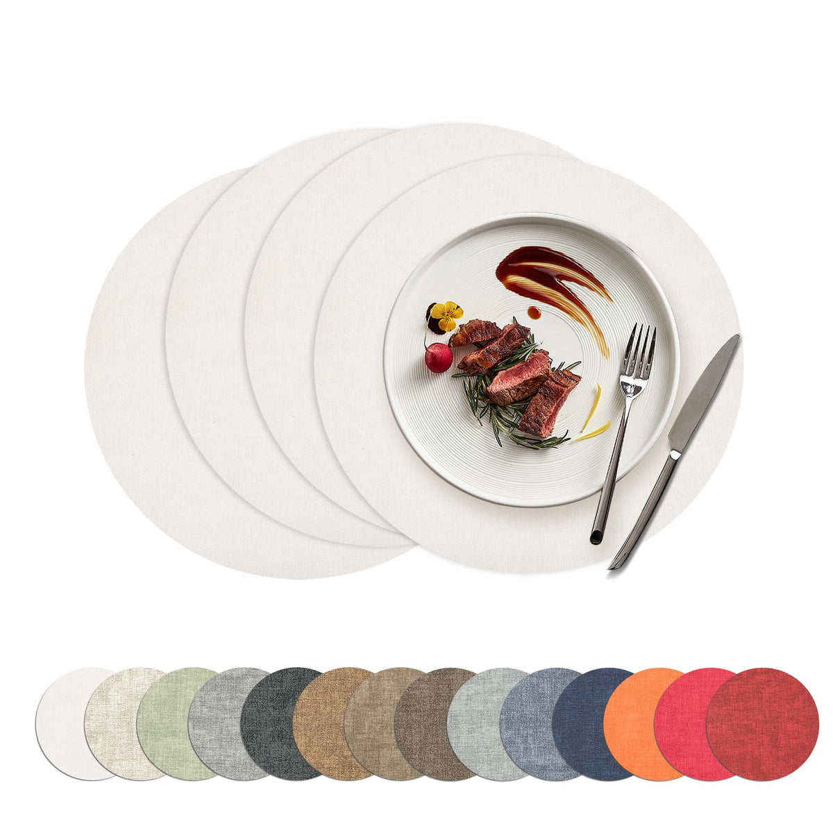 Placemats Set of 4, 15 Inch Round Faux Leather Place Mats