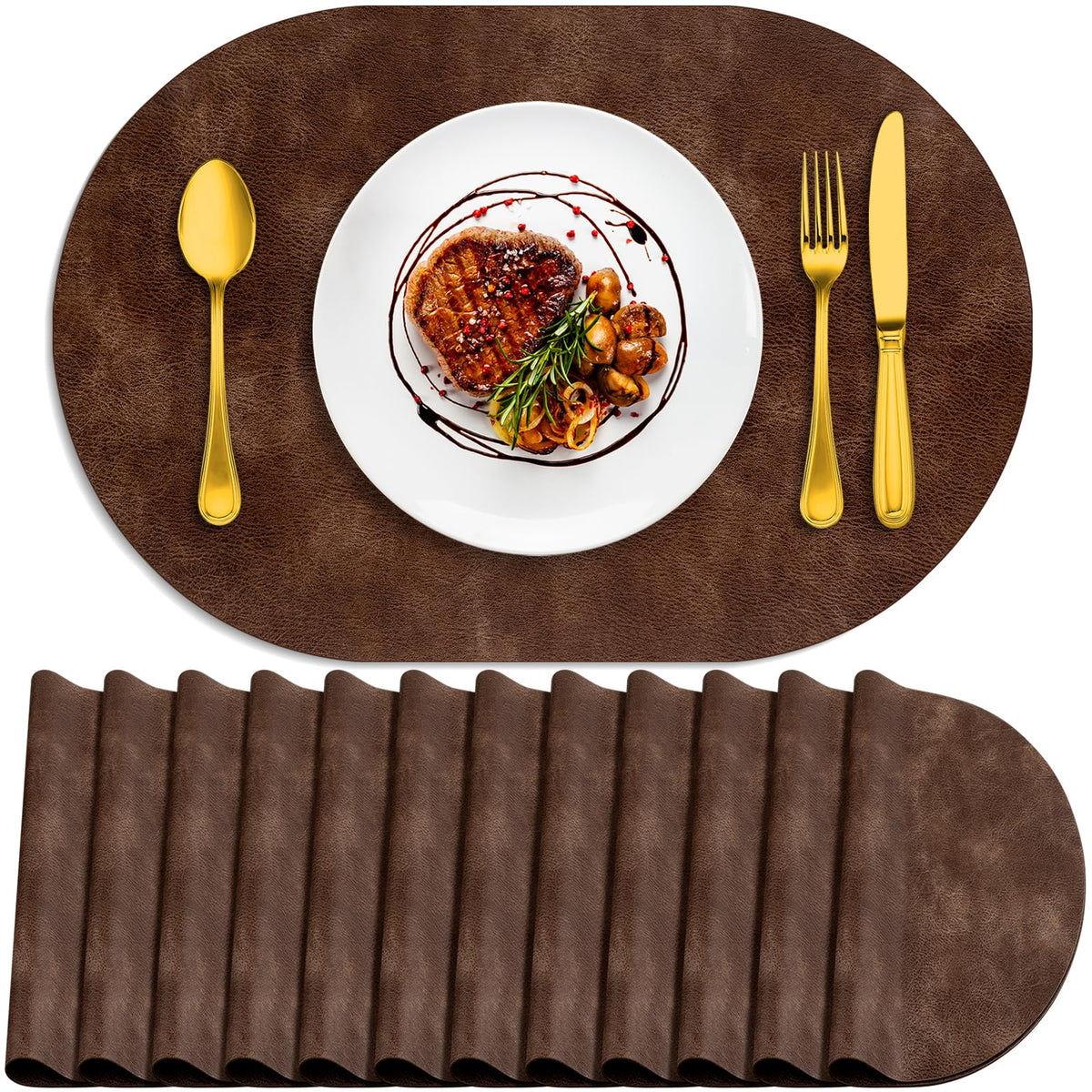ADRIMER Placemats, Heat Resistant Oval Place Mats Set of 4 Easy to Clean